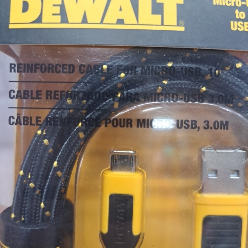 DeWALT 10' Kevlar Reinforced Braided Charger Cable for Android Micro-USB NIB - Picture 2 of 4